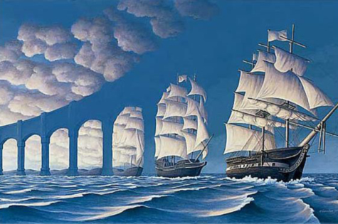 Illusion d'optique artistique d'un viaduc ou bateau
